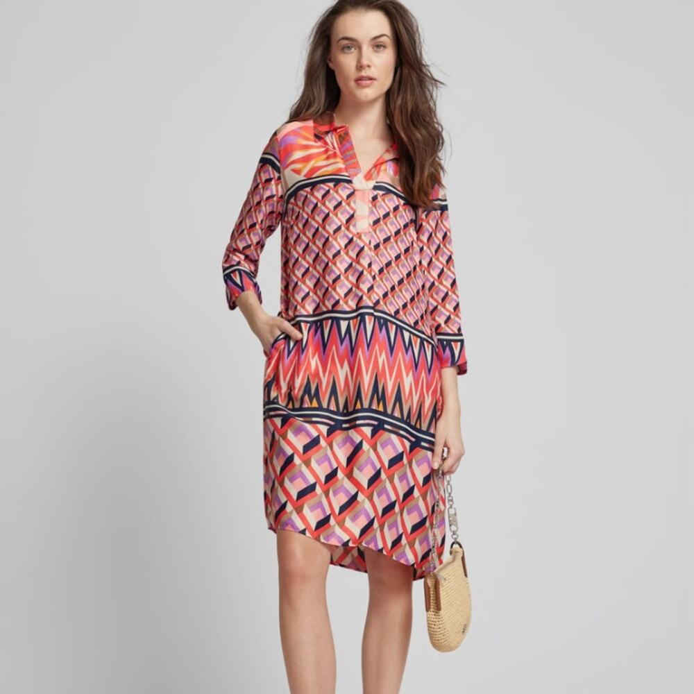 Betty Barclays Blue Pink Shirt Dress with Pockets size 10